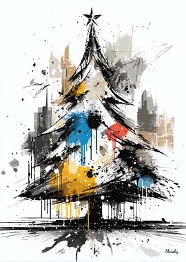 Urban Burst Tree – Abstract Expressionist Christmas Art