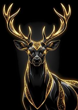 Elegant Black and Gold Deer Portrait