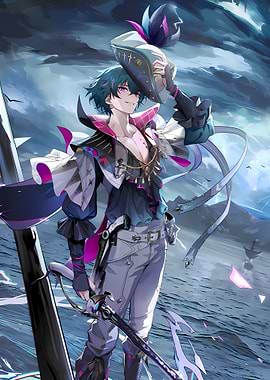 Pirate Character on Stormy Seas