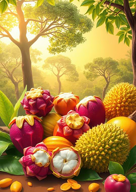 Tropical Fruits in a Forest Setting
