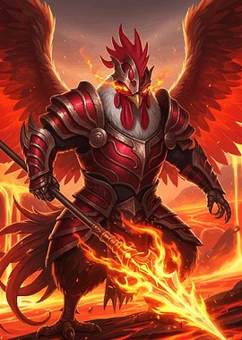 Armored Chicken Warrior Flaming Spear