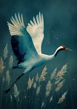 Night Flight of the Red-Crowned Crane