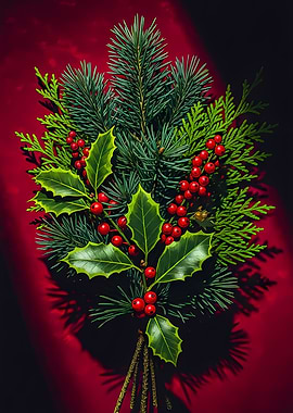 Festive Holly and Evergreen Arrangement