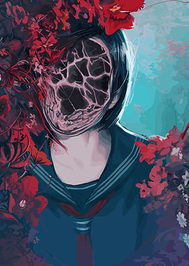 Floral Portrait with Cracked Face