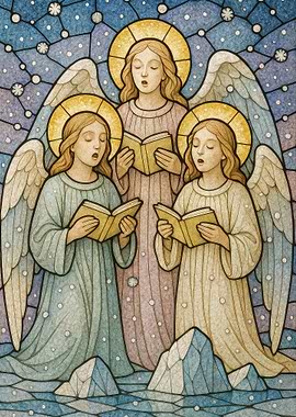 Angels Singing in Winter Stained Glass