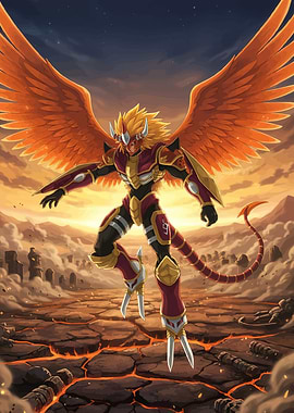 Winged Warrior Fiery Landscape