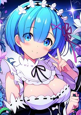 Rem Anime Girl with Flowers