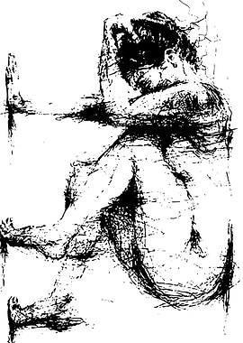 Distressed Figure in Black and White