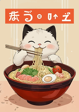 Cat Eating Ramen