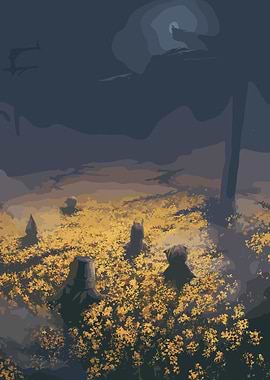 Dark Landscape with Yellow Flowers