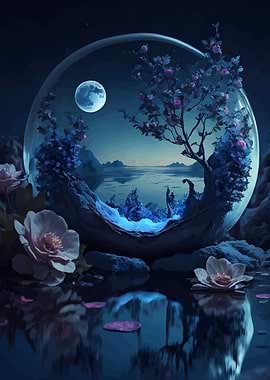 Enchanted Nightscape in Glass Orb