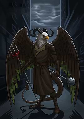 Eagle-headed demon wings and horns