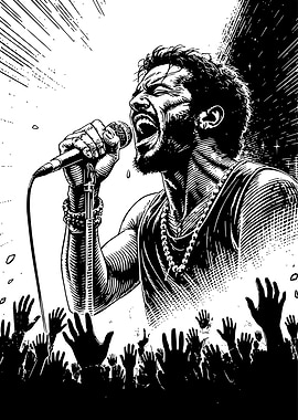 Singer Performing Live in Black and White