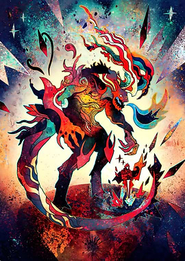 Fiery Abstract Monster Illustration