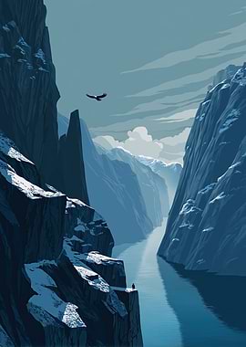 Mountain Fjord Landscape with Eagle