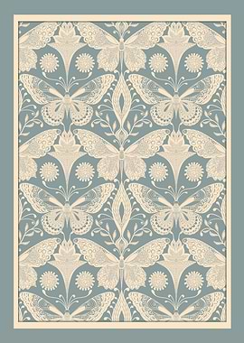 Monochrome Botanica – Hand-Drawn Butterflies in Blue & Cream