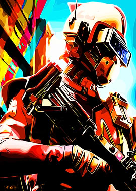 Futuristic Soldier with Weapon Digital Art