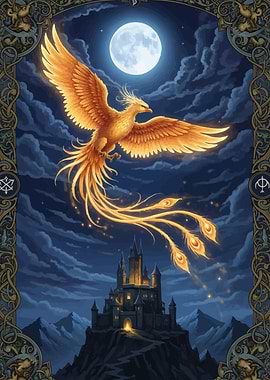 Phoenix Rising Over Castle Night