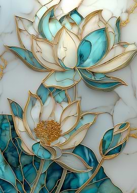 Elegant Lotus Flowers with Golden Outlines
