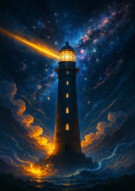 Lighthouse in a Starry Night
