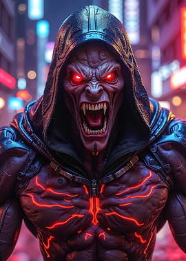 Cyberpunk Vampire in Cityscape