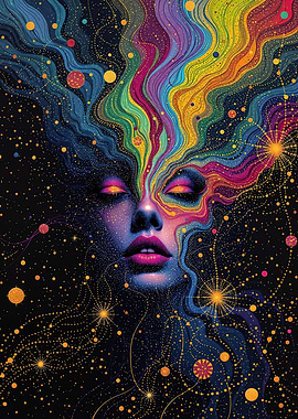 Cosmic Woman with Colorful Energy Flow