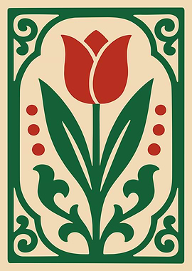 Red Tulip Floral Art Nouveau Design