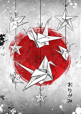 Origami Cranes and Stars Illustration