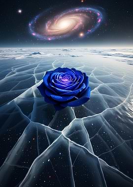 Blue Rose on Ice Galaxy Backdrop