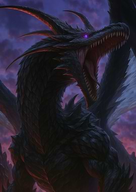 Black Dragon Roaring in Fantasy Landscape