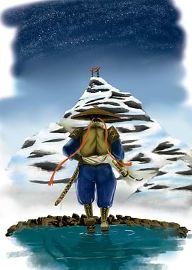 Samurai on a snowy mountain