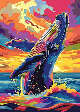 Colorful Whale Breaching at Sunset