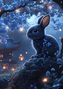 Blue Rabbit in a Japanese Garden