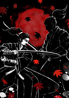 Samurai Duel Under Red Moon