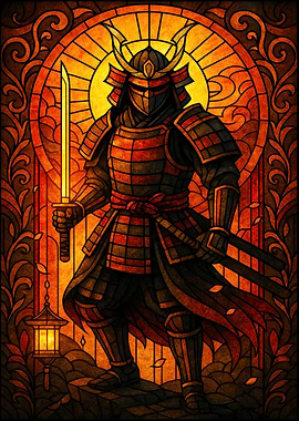 Stained Glass Samurai Warrior