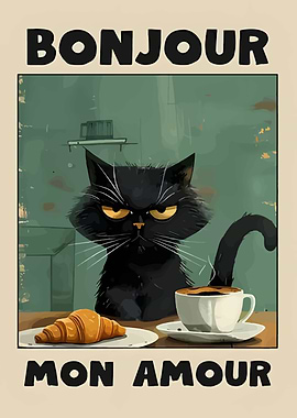 Bonjour Mon Amour Cat Art