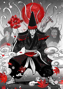 Japanese Shaman with Maple Leaves