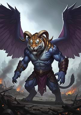 Winged Tiger Demon War-Torn Landscape