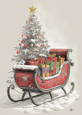 Christmas Sleigh with Gifts and Tree