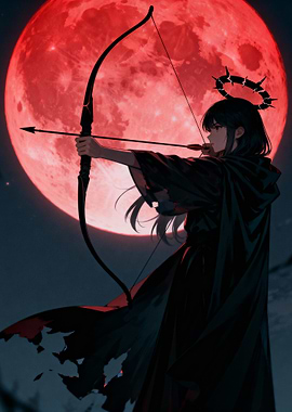 Anime Archer with Red Moon