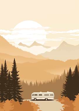 Vintage RV in Mountains