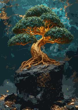 Golden Bonsai Tree on Stone