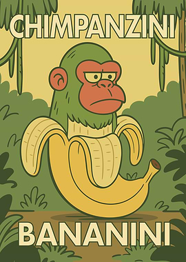 Chimpanzee in Banana Cartoon Illustration