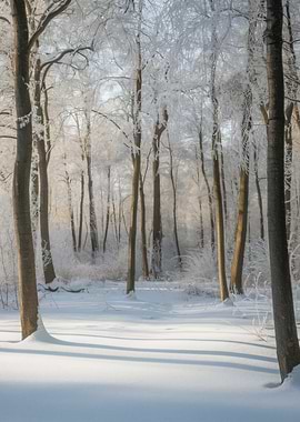 Winter Forest Scene with Snow