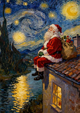 Santa Claus Starry Night Painting