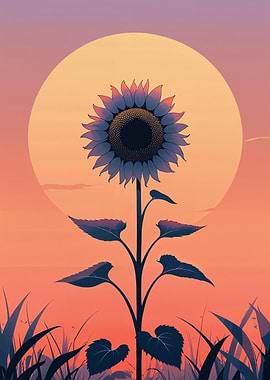 Minimalist Sunset Sunflower Solitude