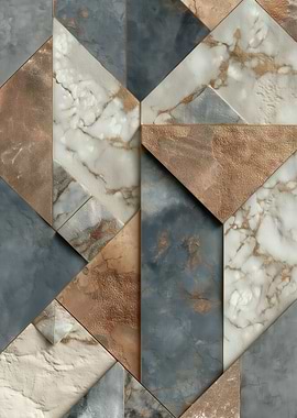 Geometric Marble and Bronze Abstract