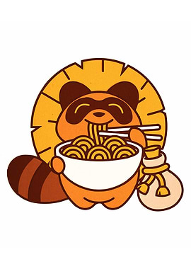 Tanuki eating ramen illustration