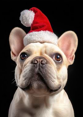 Festive French Bulldog with Santa Hat