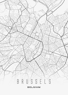 Brussels, Belgium - City Center Map, Contemporary Wall Art